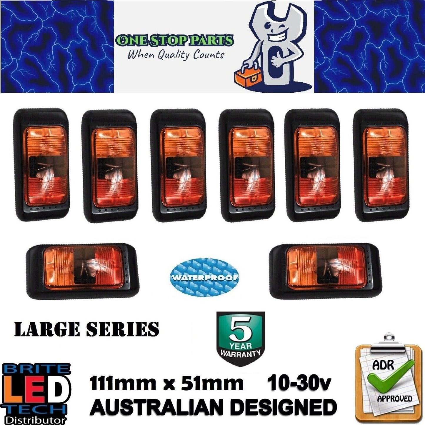 8 X LARGE LED MARKER LIGHTS SIDE MARKER LAMPS TRAILER TRUCK CARAVAN (8PCS)