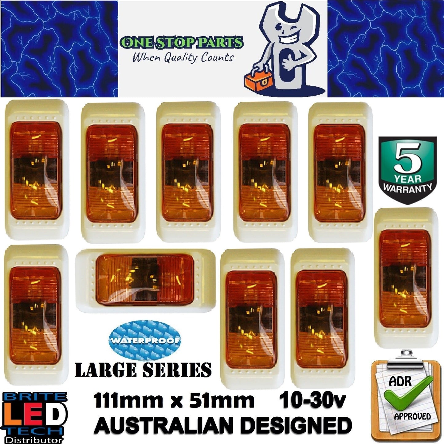 10 LARGE LED SIDE MARKER LIGHTS SIDE LAMPS AMBER RED WITH WHITE BODY (10pcs)