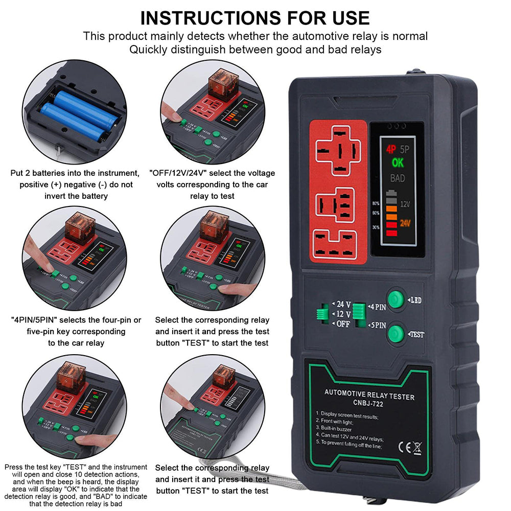 12v/24v 4/5 Pin Relay Tester with LED Indicator to Confirm Good or Bad Relay