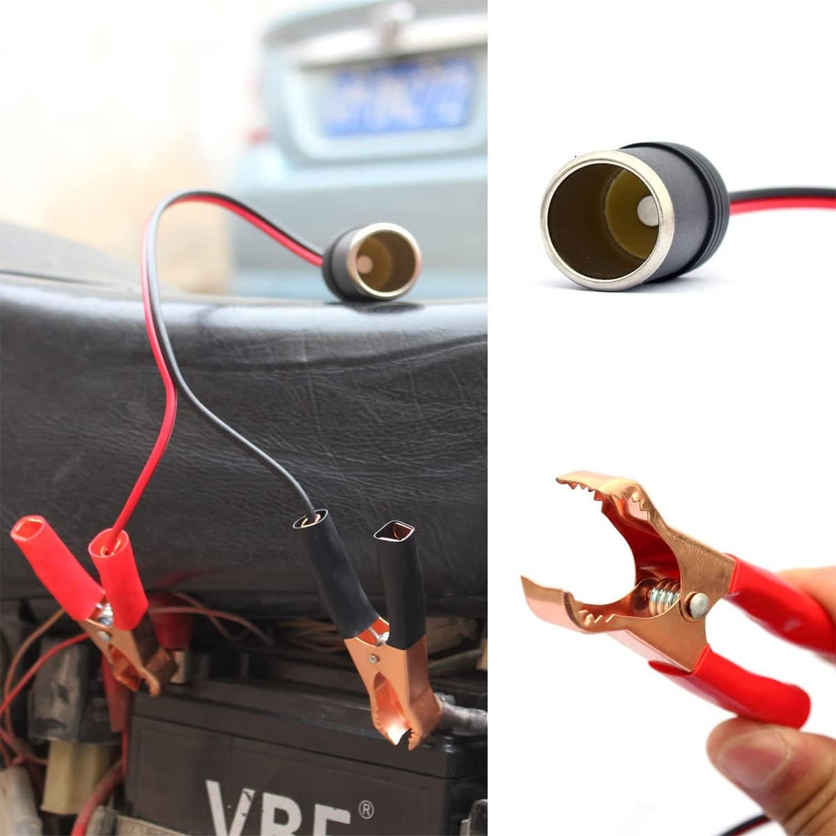 Female Car Cigarette Lighter Socket with 50A Battery Alligator Clip 30CM Cable