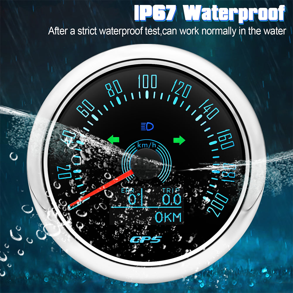 12v - 24v 85mm Hole White GPS Speedo 0-200kmh odo trip white 7 color backlight