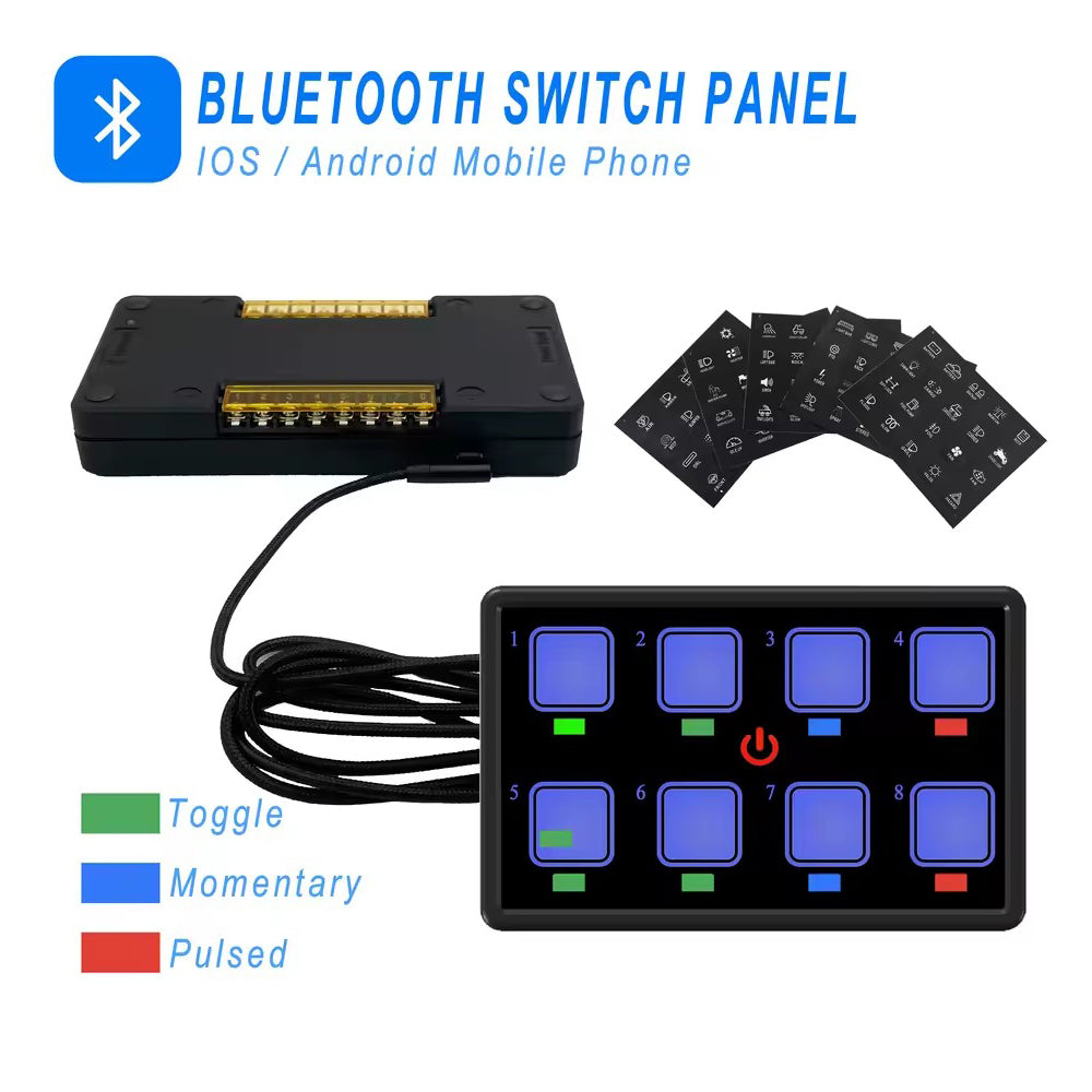 12v - 24v 8 Gang Bluetooth LED Touch Switch Panel Blue Car or Boat + App Control