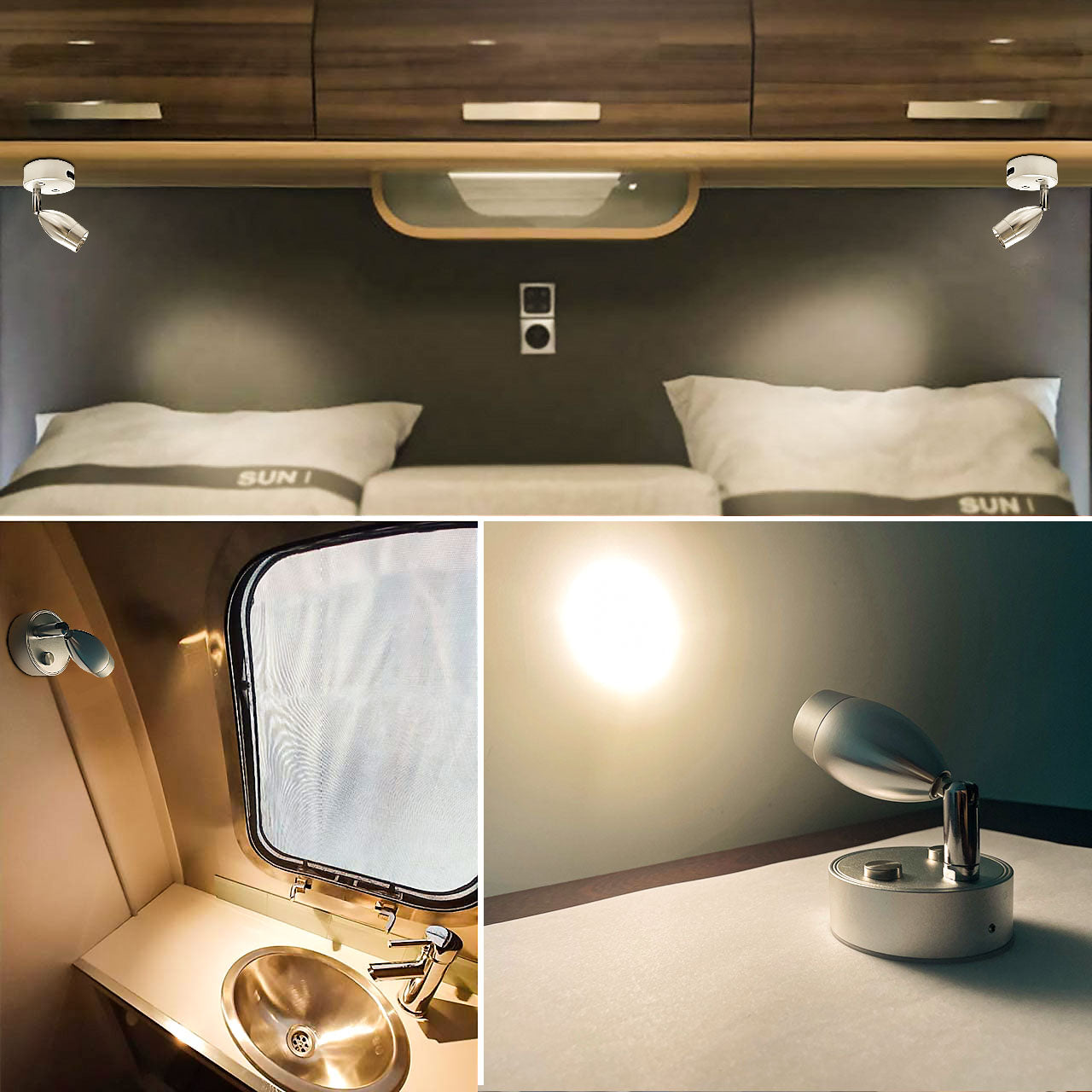 2 x 12v-24v Black Warm White LED Bedside Reading Light with Switch and USB 2pcs