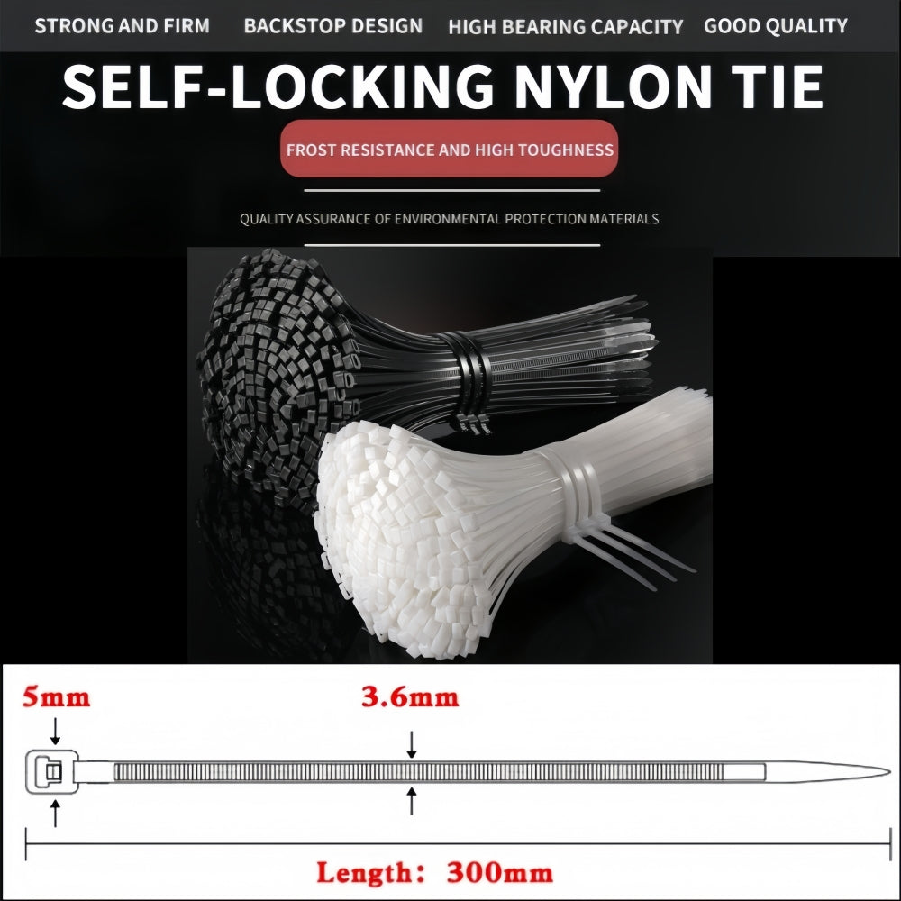 1000 x 300mm White Cable ties 3.6mm x 300mm White Plastic Nylon Ties (1000pcs)