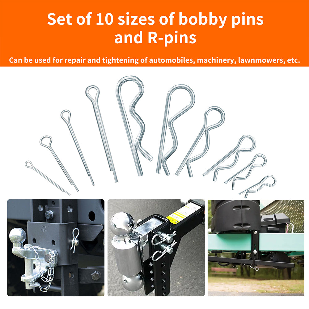 458pcs Cotter Pins and R Pins Assortment Kit 10 sizes Hairpin Cotter Pins R Clip