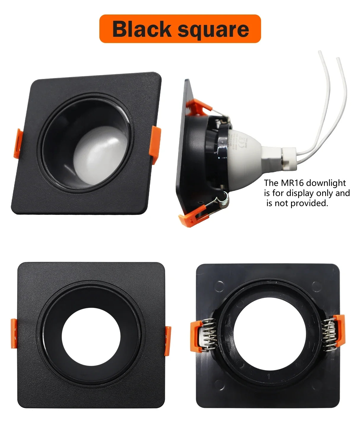 1 x MR16 Recessed Mounting Brackets Black Square Angle Adjustable Mounting Frame