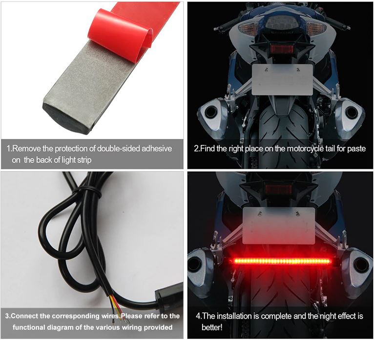 12v Adhesive 48 LED Motorcycle Light Strip with Stop Tail and Indicators (1pc)