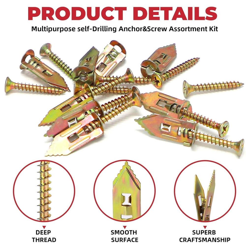 100 Sets Drywall Anchors & Screws Kit 30mm No Drill Wall For TV Shelf Cabinet