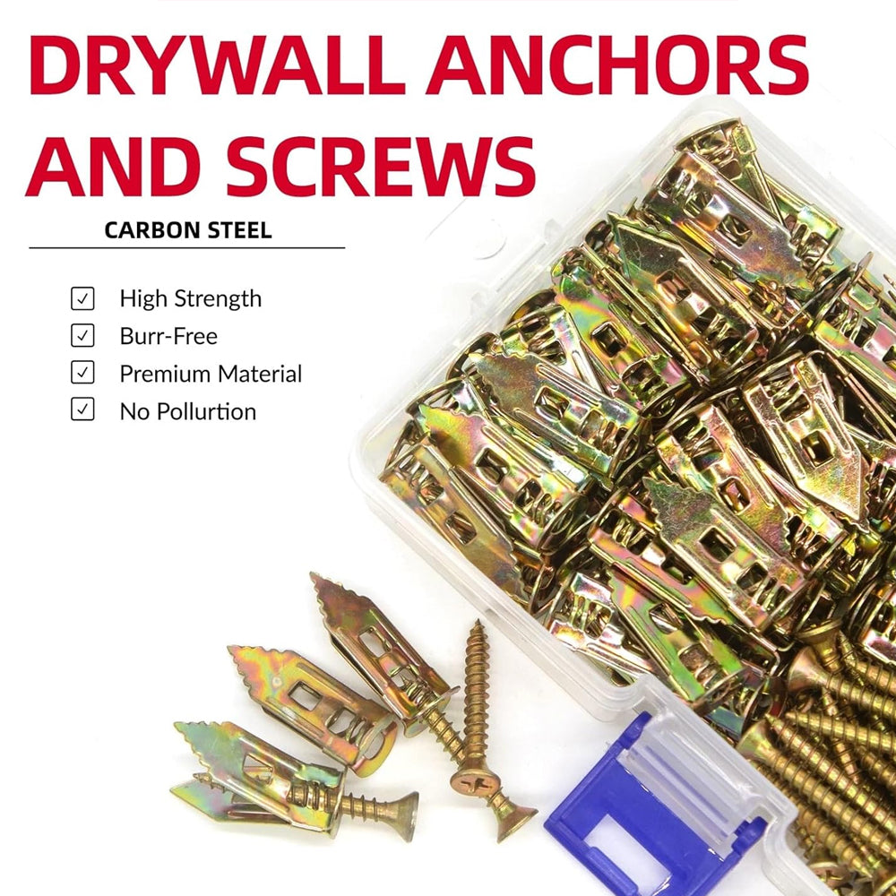 100 Sets Drywall Anchors & Screws Kit 30mm No Drill Wall For TV Shelf Cabinet