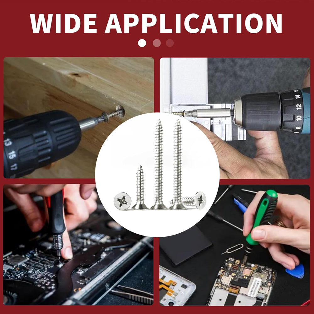 1070pcs Self Tapping Screw Assortment Kit M2 Wood Thread Flat Head Phillips DIY