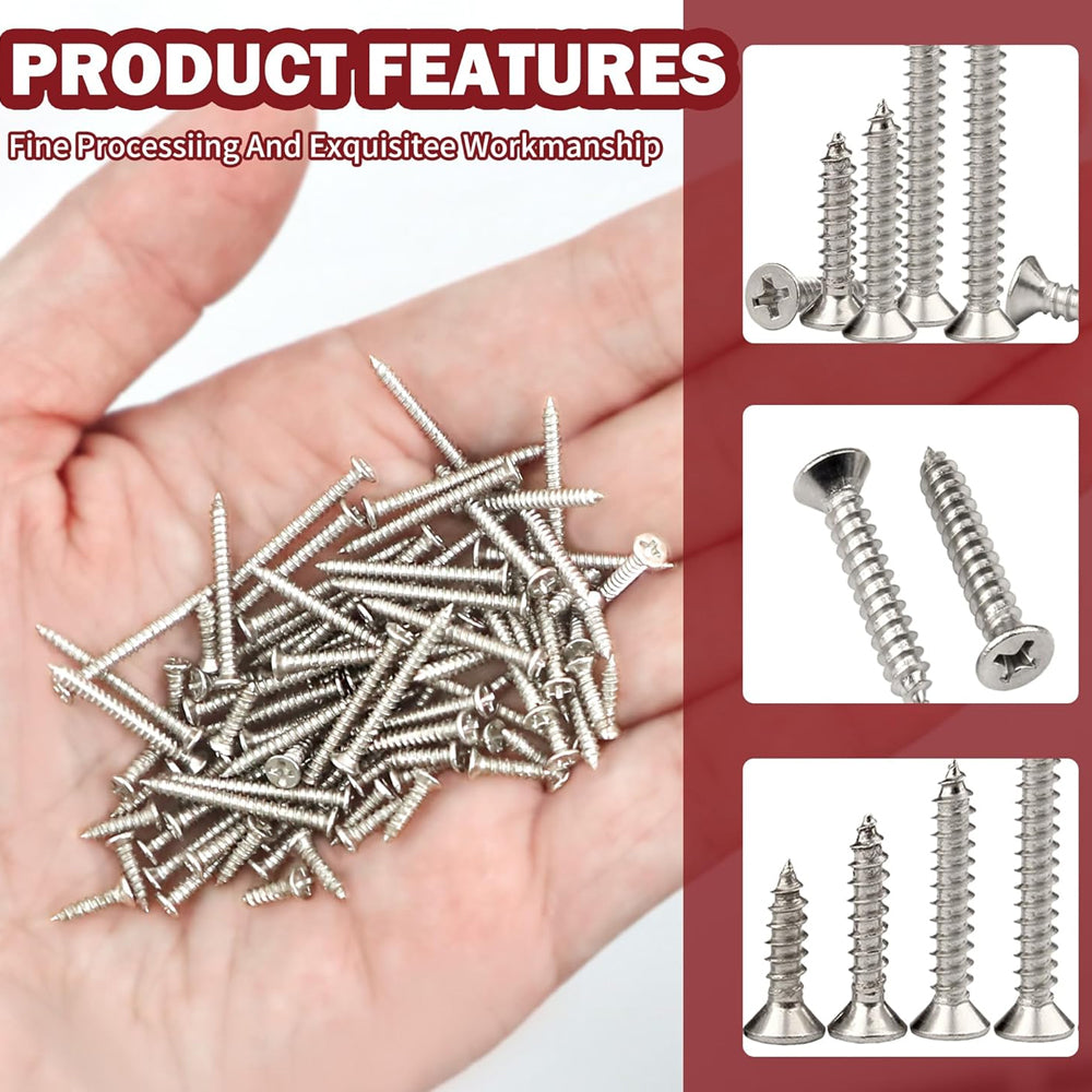 1070pcs Self Tapping Screw Assortment Kit M2 Wood Thread Flat Head Phillips DIY