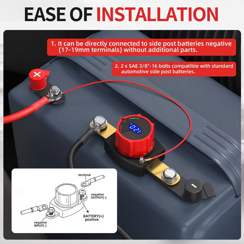 Side Post Battery Disconnect Switch 275A 12-48V LED Voltmeter Cut Off Switch