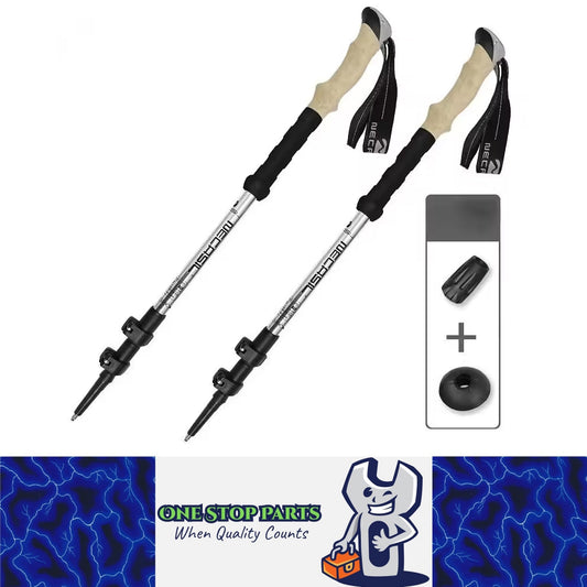 2pcs Silver Ultralight Trekking Poles Folding Aluminum Walking Stick Hiking Cane