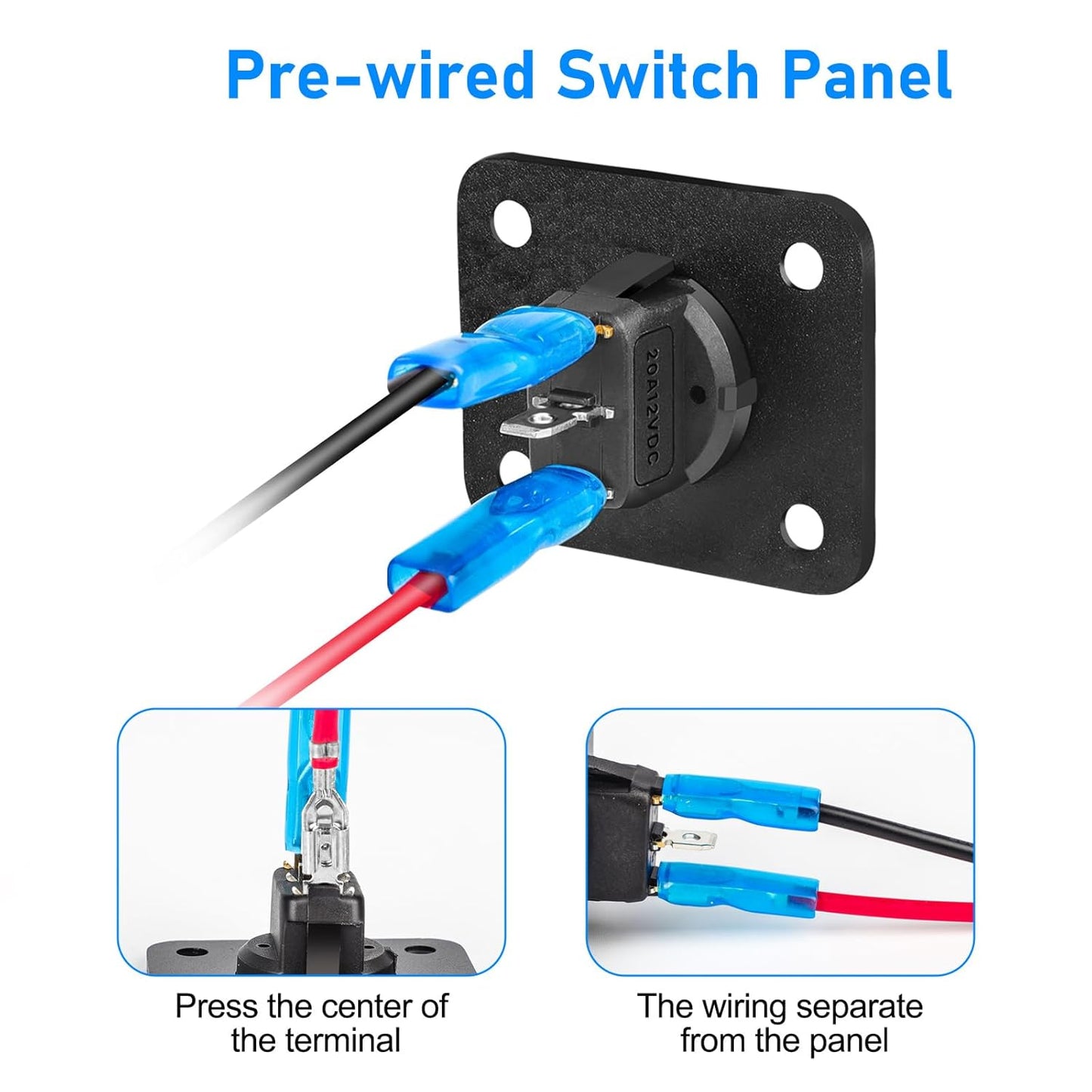 12/24V Single Rocker Button Switch on Panel with Blue LED Pre Wired with Screws