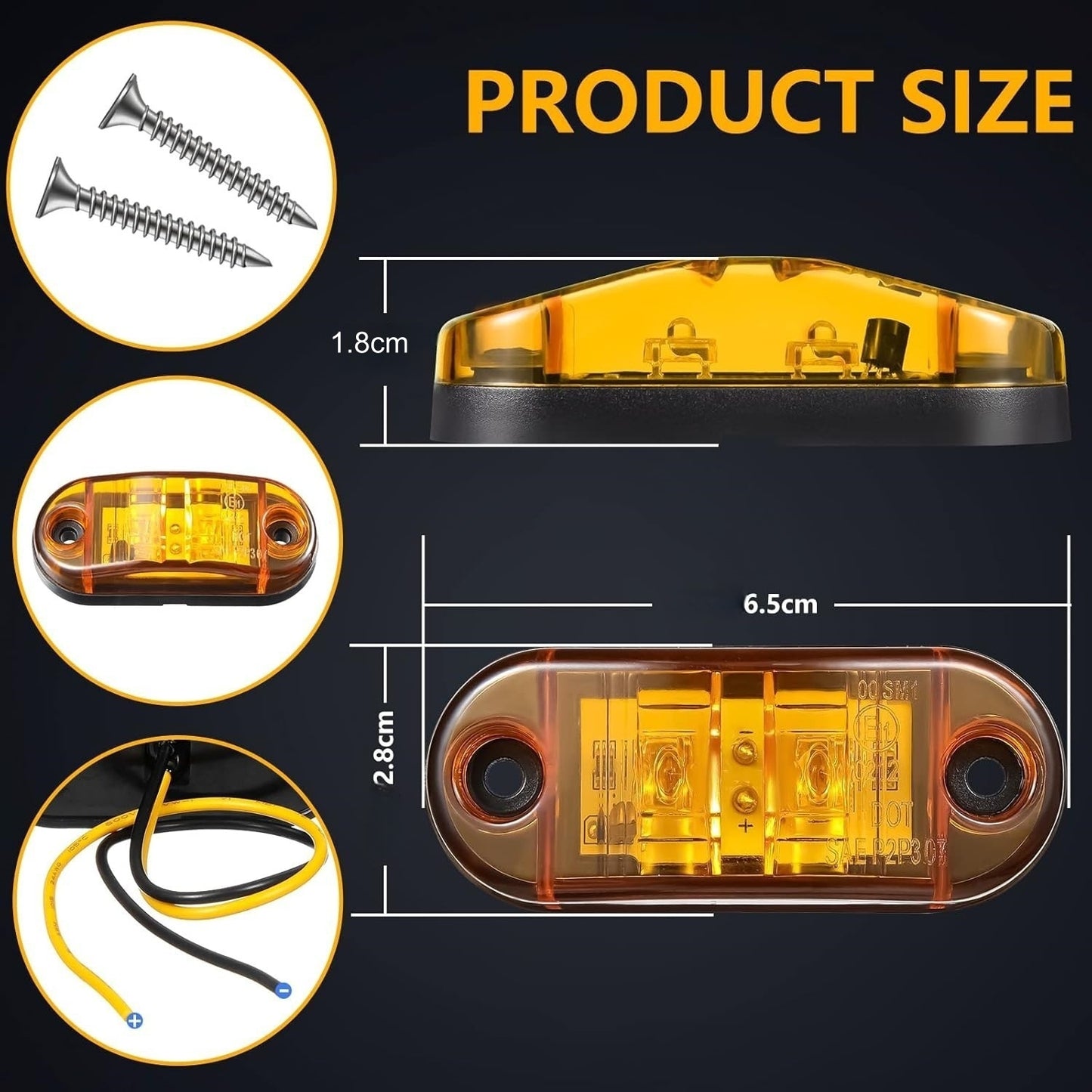 4 x Amber Side Marker Lamps ADR Compliant E Mark 12v/24v Multivolt (4pcs)
