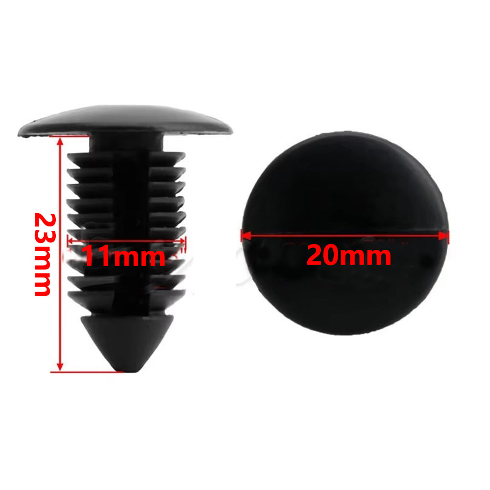 100pcs 11mm Black Plastic Body Rivets Fasteners Suits 10mm Hole with 20mm Head