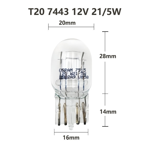 10 x OSRAM 7443 12V 21/5W Original Clear Dual filament incandescent Wedge globes