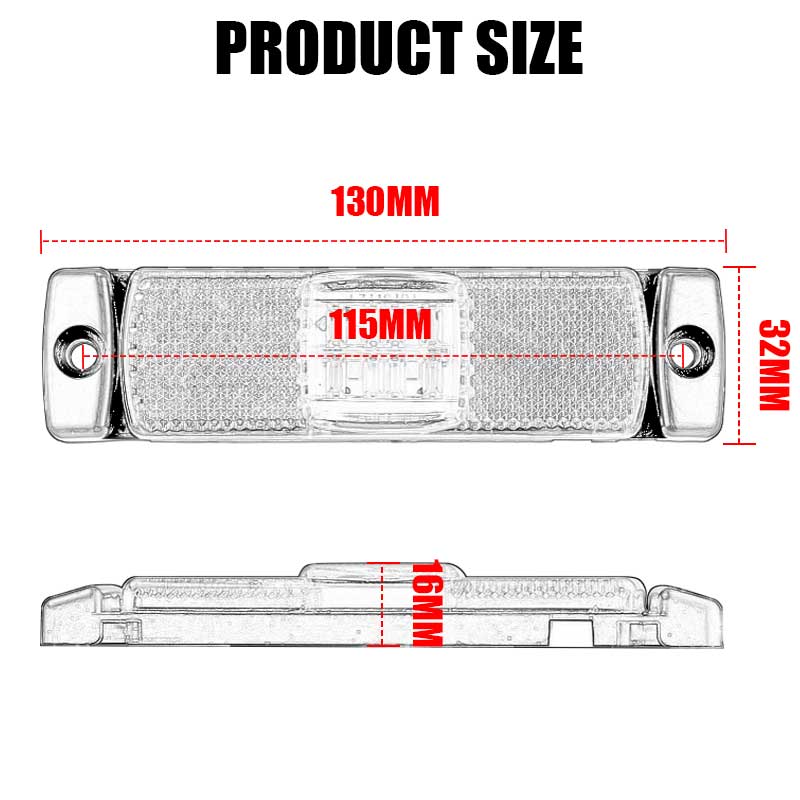 2 x Screw on White Reflector with 12V/24V 4 LEDs White Side Marker Lights