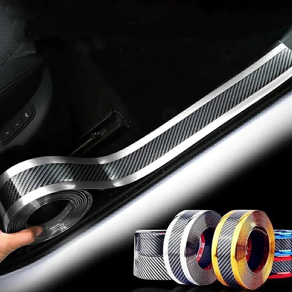 1m x7cm Silver Carbon Fiber Car Door Entry Guard Sticker Anti Scratch Tape Strip