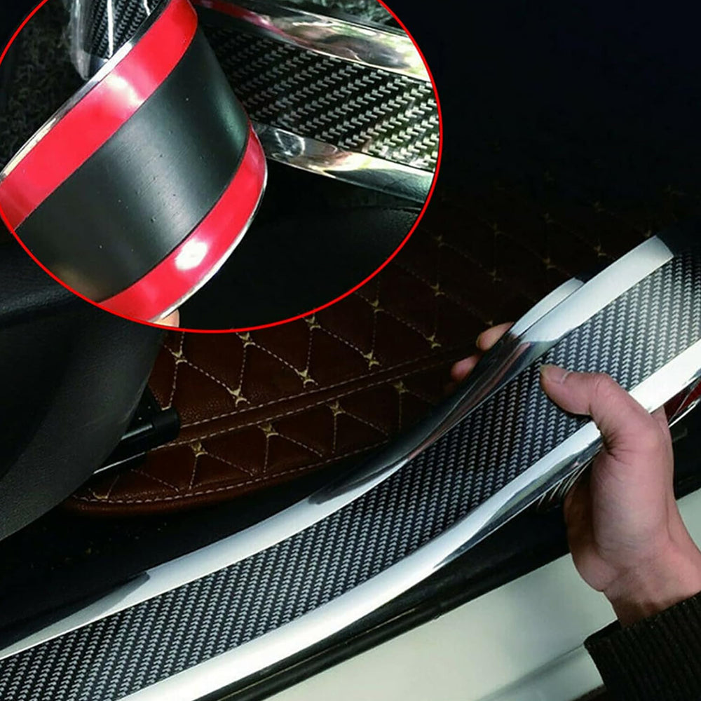 1m x7cm Silver Carbon Fiber Car Door Entry Guard Sticker Anti Scratch Tape Strip