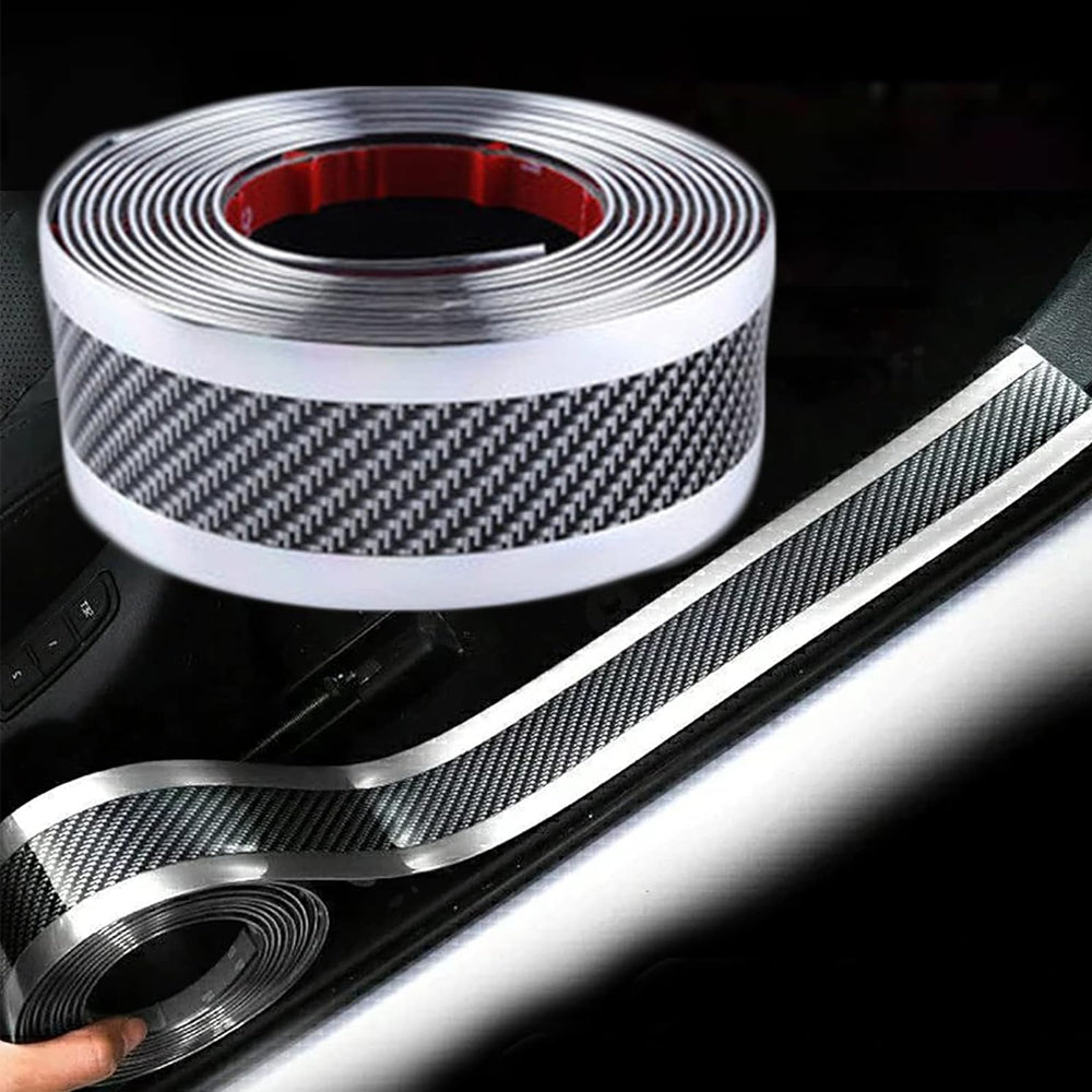 1m x5cm Silver Carbon Fiber Car Door Entry Guard Sticker Anti Scratch Tape Strip