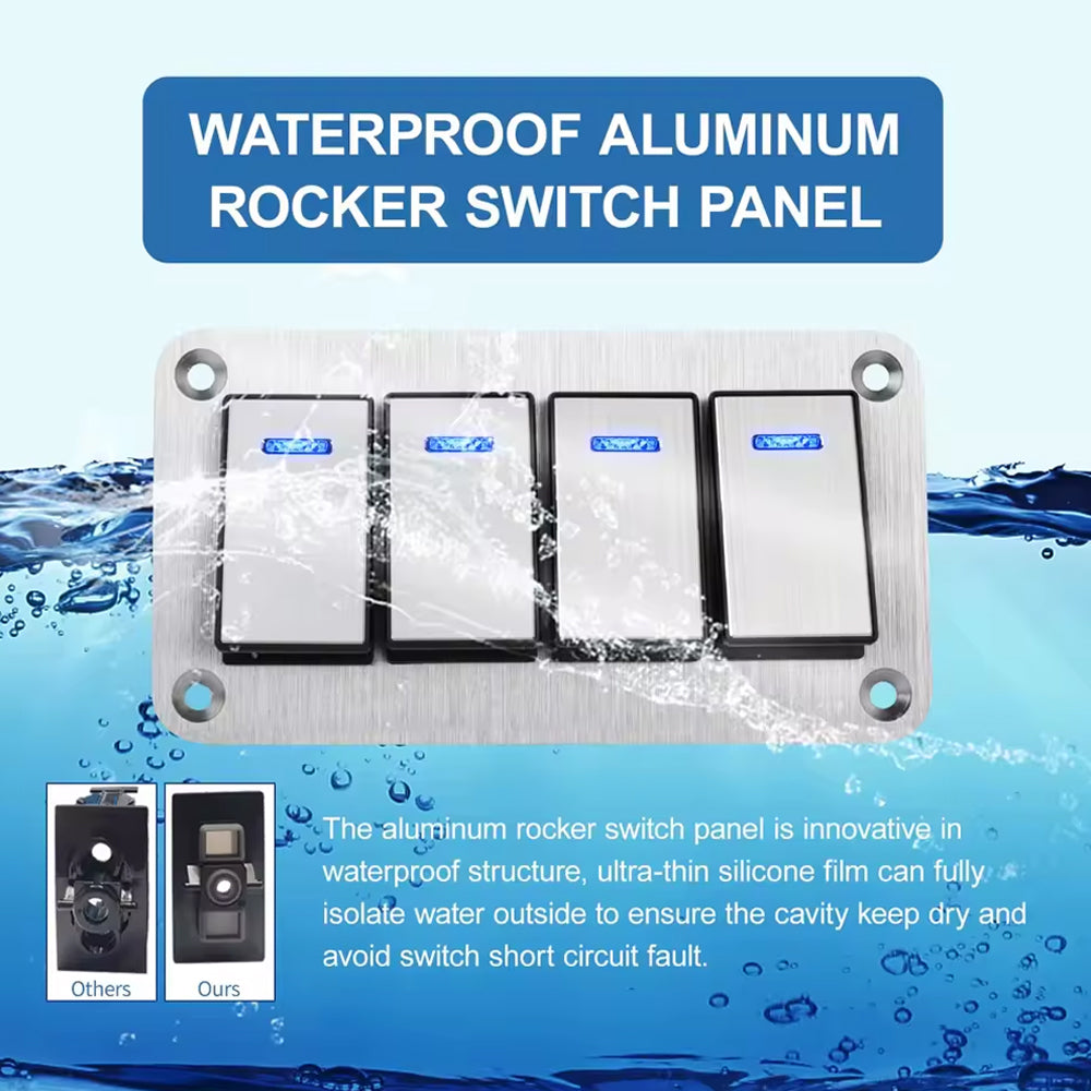 Metal 6 Gang Switch Panel 12V-24V LED Rocker Switch Panel for Car Truck Marine
