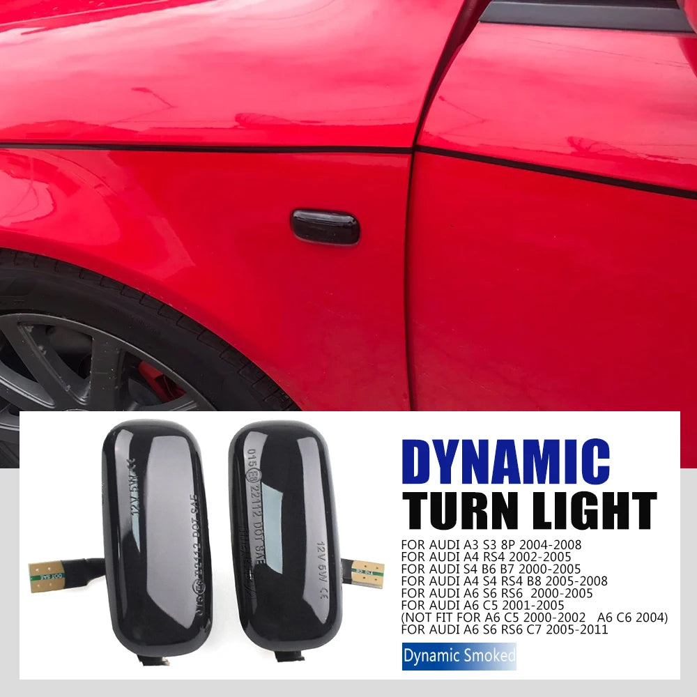 2x Dynamic Turn Signal Light LED Side Marker Lamp for Audi A3 S3 A4 RS4 A6 S6 8P