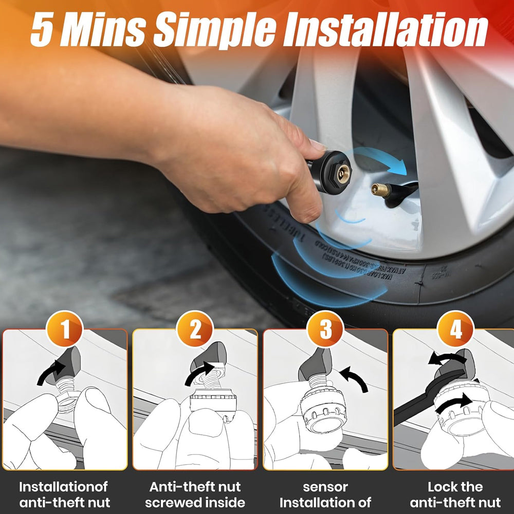 Tyre Pressure Monitor System TPMS Solar USB LCD Tire Alarm 4 External Sensors