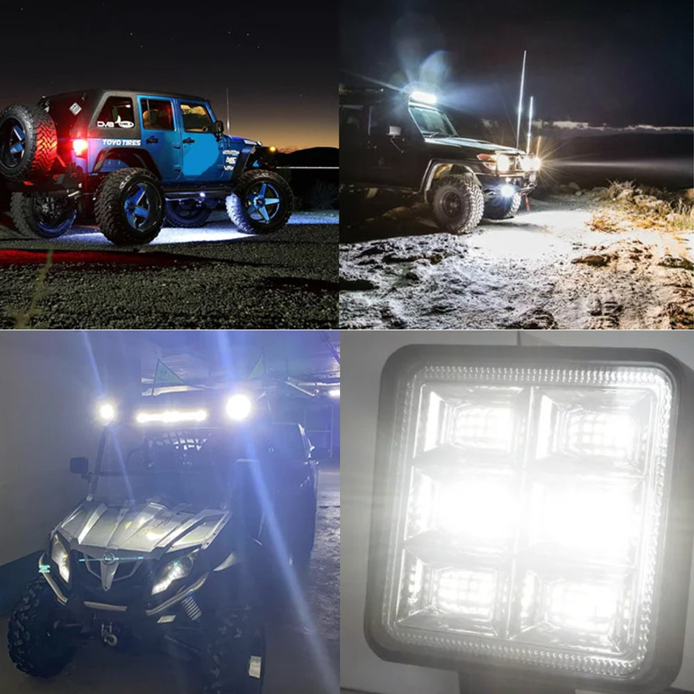 4 x LED Work Lights 144W Square 105mm 12V-24V 6500K Spot Beam LED Spotlights