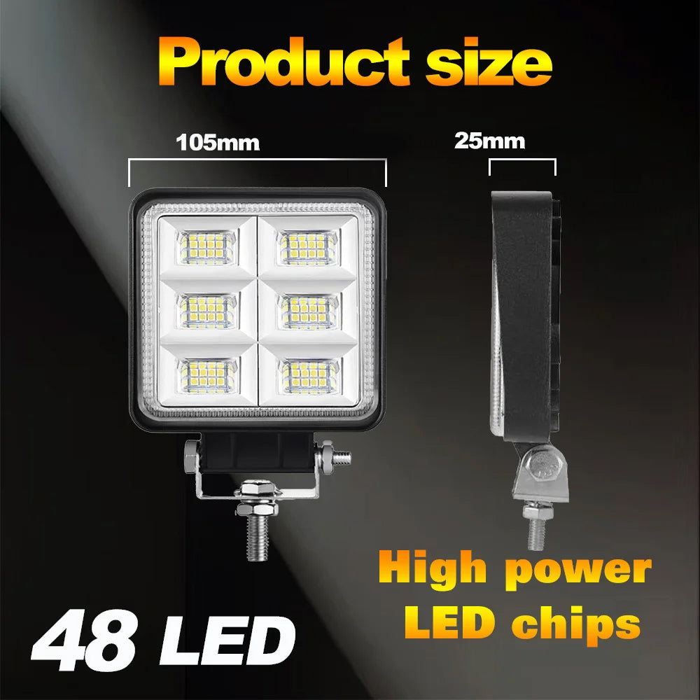 4 x LED Work Lights 144W Square 105mm 12V-24V 6500K Spot Beam LED Spotlights