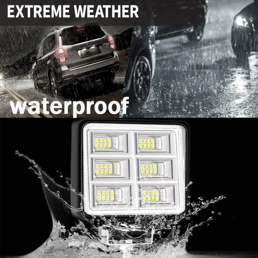 4 x LED Work Lights 144W Square 105mm 12V-24V 6500K Spot Beam LED Spotlights