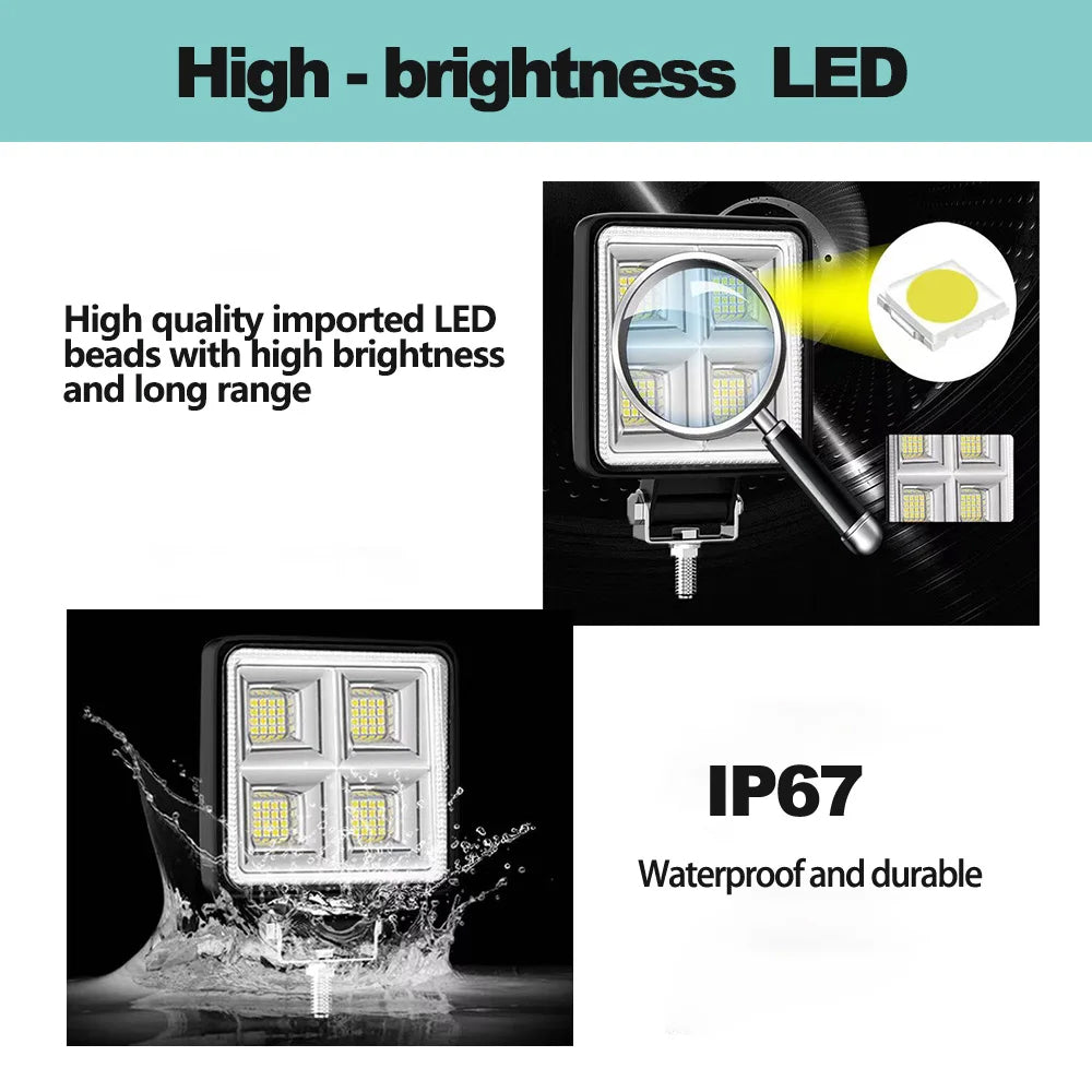 4 x LED Work Lights 192W Square 105mm 12V-24V 6500K Spot Beam LED Spotlights