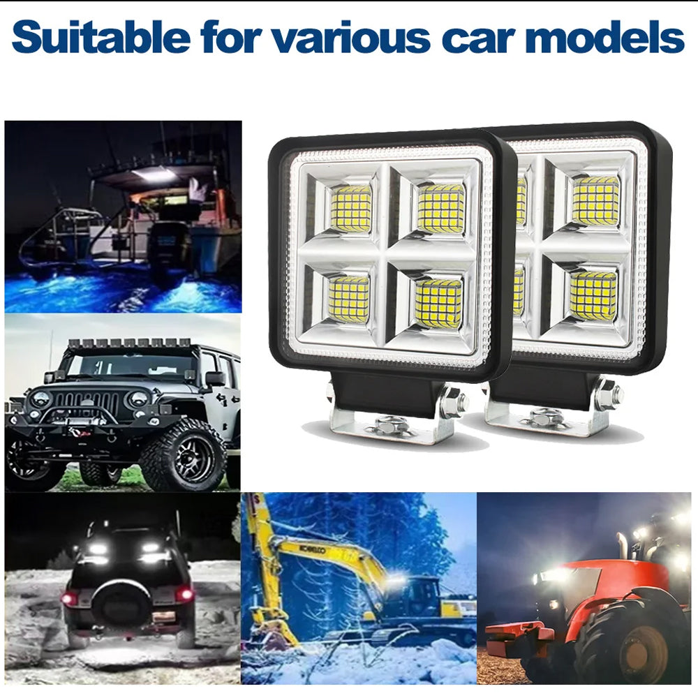 4 x LED Work Lights 192W Square 105mm 12V-24V 6500K Spot Beam LED Spotlights