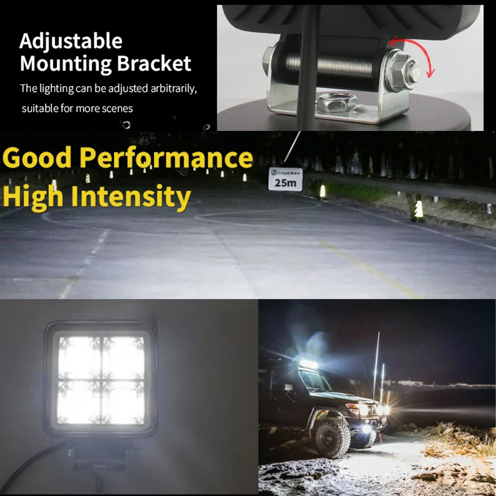 1 x LED Work Light 192W Square 105mm 12V-24V 6500K Spot Beam LED Spotlight