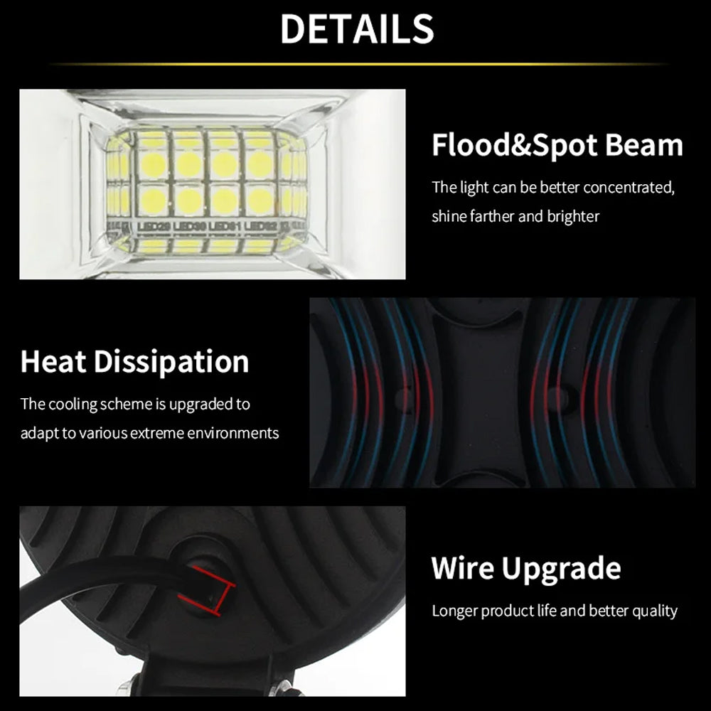 4 x LED Work Lights 192W Square 105mm 12V-24V 6500K Spot Beam LED Spotlights