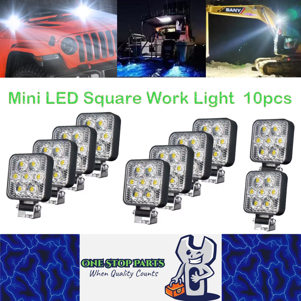 10 x Mini LED Work Lights Square 6.3CM 12V-24V 21W 6000K Spot Beam LED