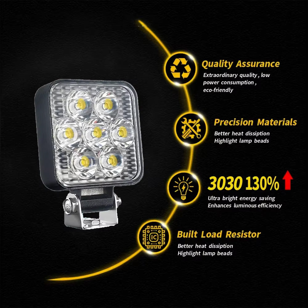 10 x Mini LED Work Lights Square 6.3CM 12V-24V 21W 6000K Spot Beam LED