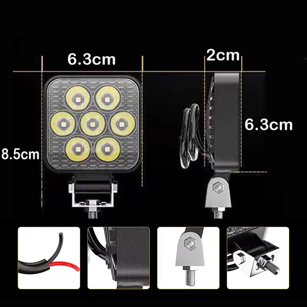 10 x Mini LED Work Lights Square 6.3CM 12V-24V 21W 6000K Spot Beam LED