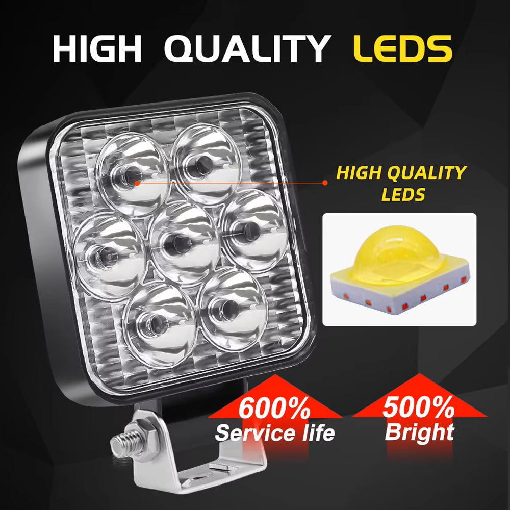 10 x Mini LED Work Lights Square 6.3CM 12V-24V 21W 6000K Spot Beam LED