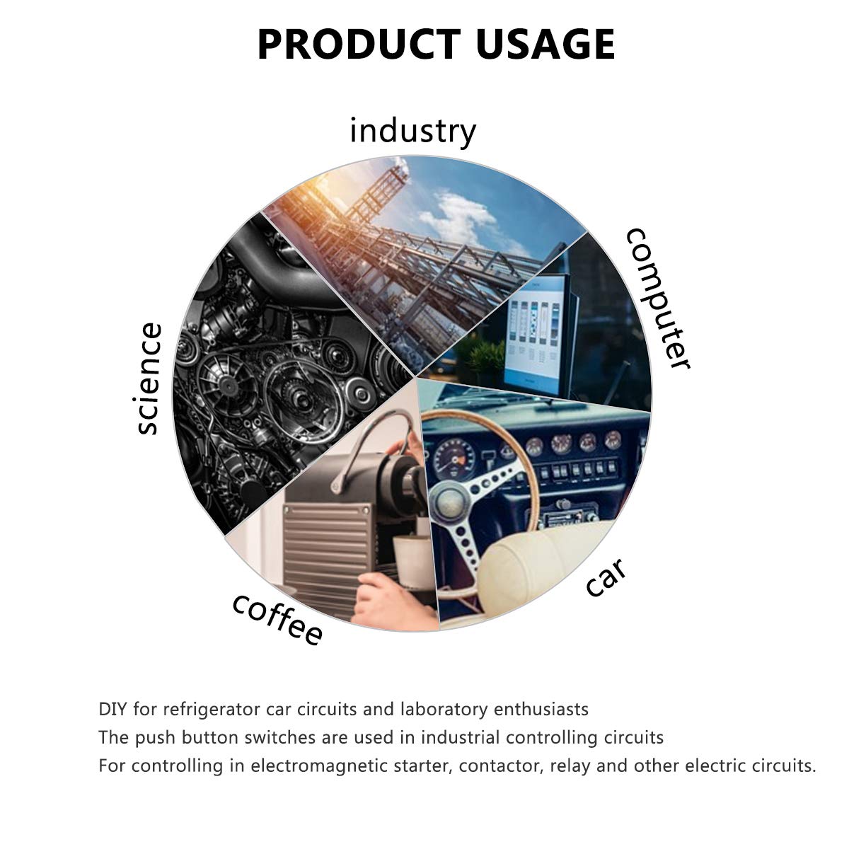 6 x White Push Button Switches Panel Mount 10mm Momentary OFF/ON SPST Switche Up