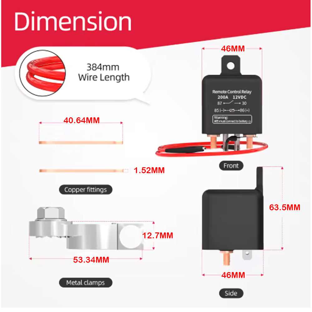 Battery Remote Control Switch 12V 200A Anti-Theft Cut off Isolator Relay Switch