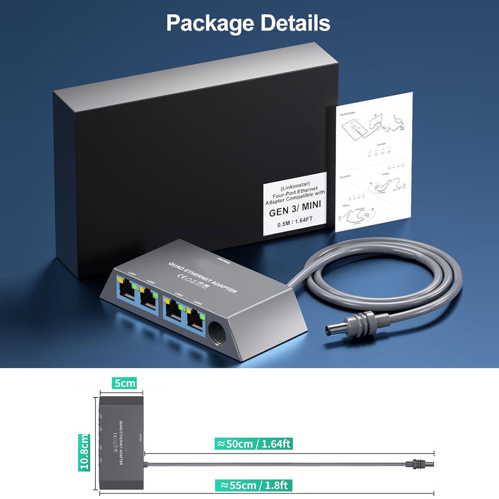 Starlink Ethernet Adapter Splitter Gen3 Mini Dish to Router 1 to 4 RJ45 LAN Port
