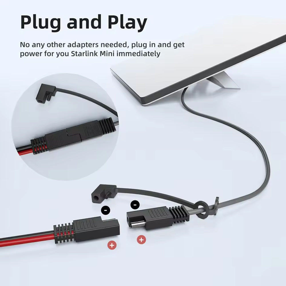 1M Starlink Mini Cable SAE Connector to DC Plug for Car Battery Generator Solar