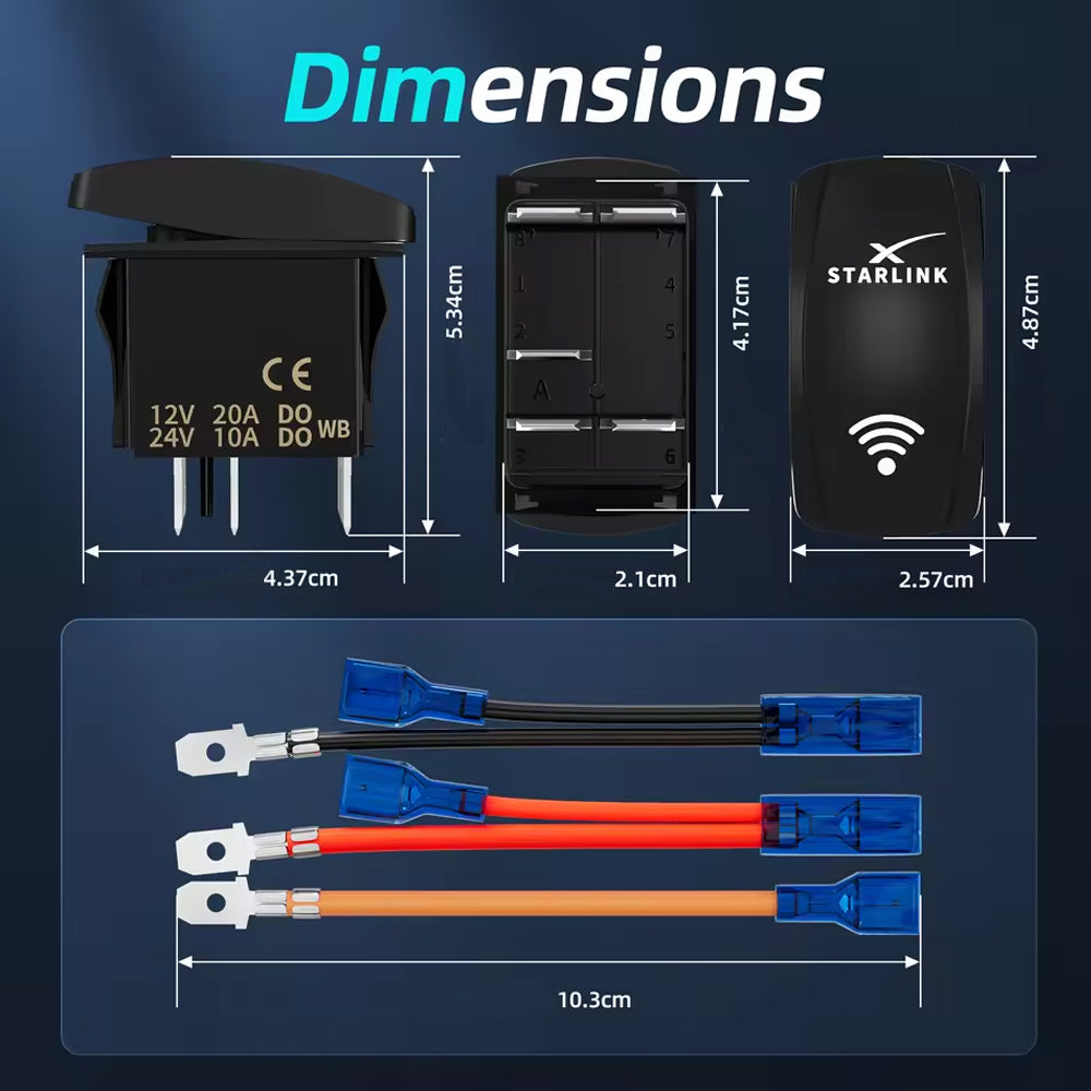 3 x Starlink Rocker Switch SPST 5 Pin On/Off 12V 24V With Wires Starlink Switch
