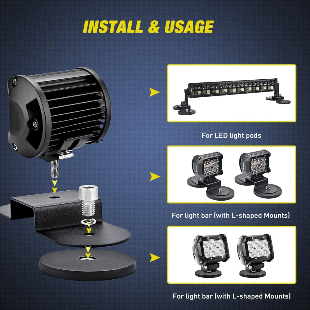 2pcs 66mm Strong Magnetic Base Mount Bracket M8 Thread for LED Work Light Bar