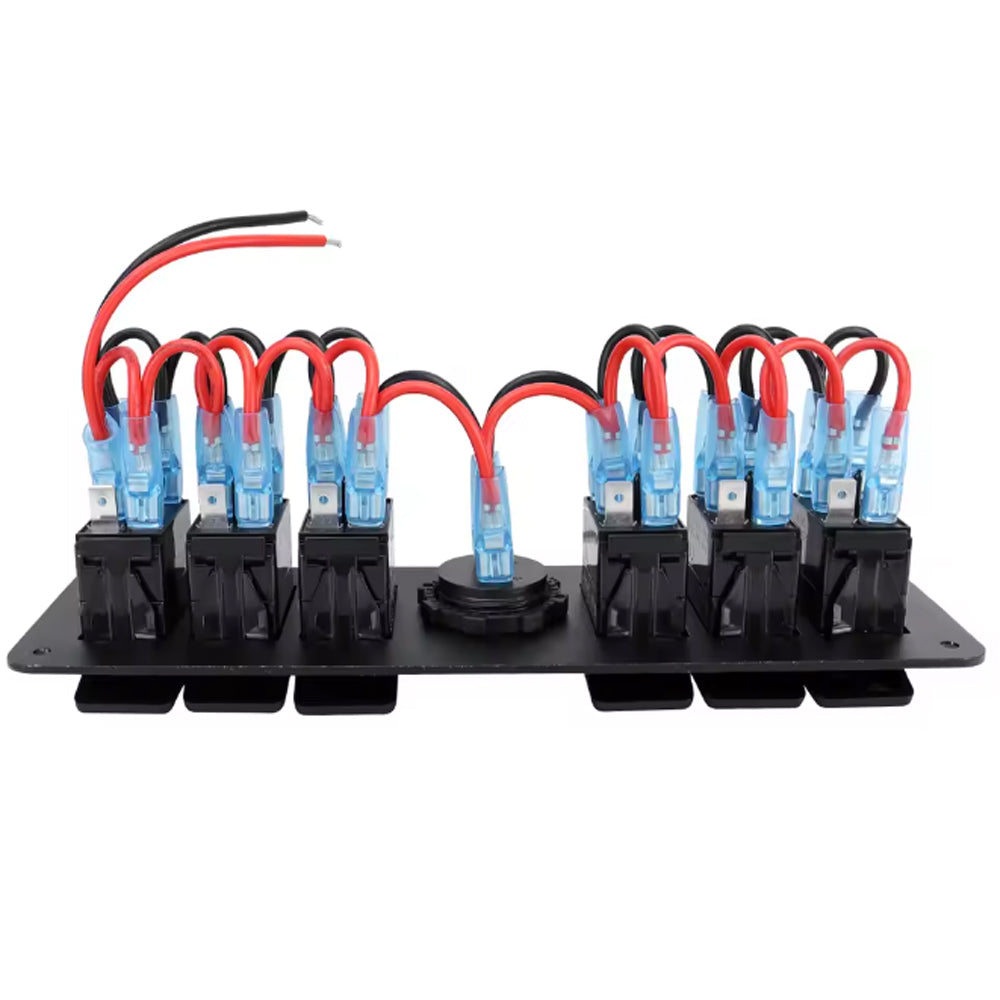 PreWired 6 Gang Switch Panel Blue LED Rocker Switch Panel 12-24V with Voltmeter