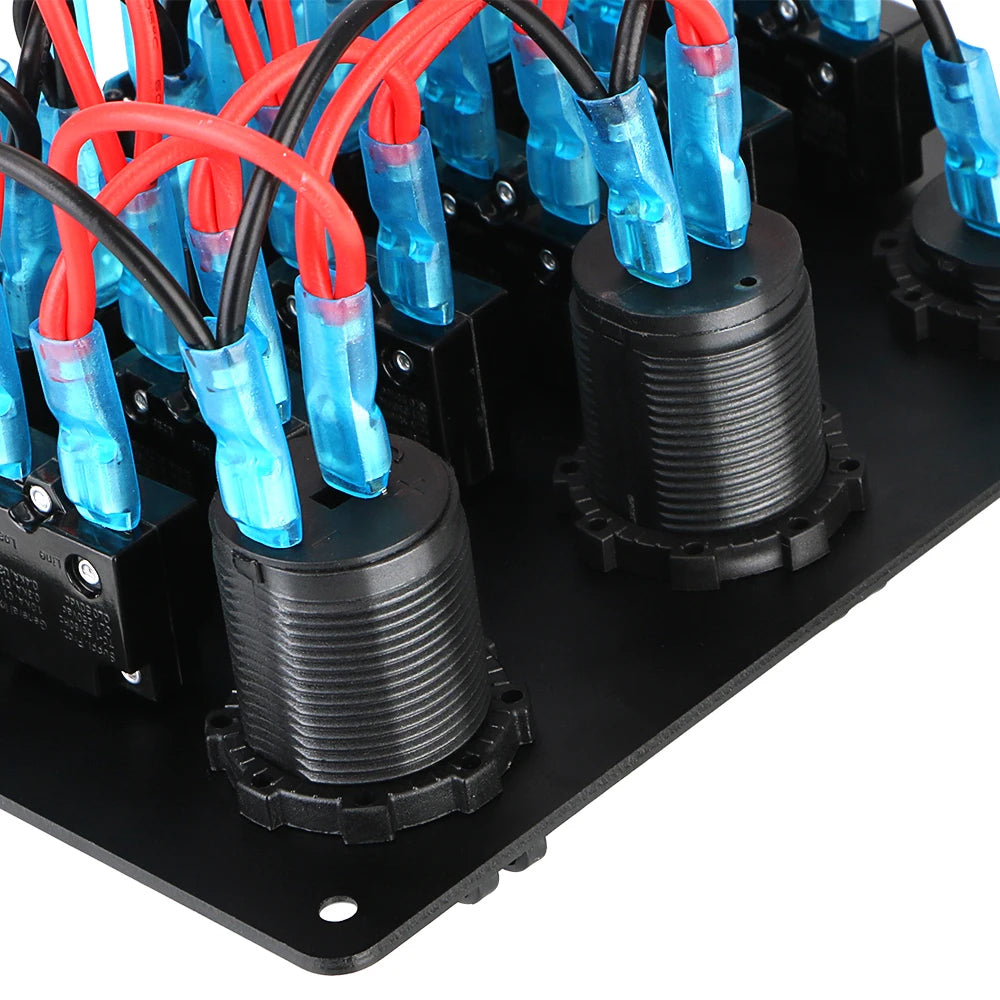 Red 6 Gang Switch Panel USB Charger Circuit Breakers Voltmeter Power Socket