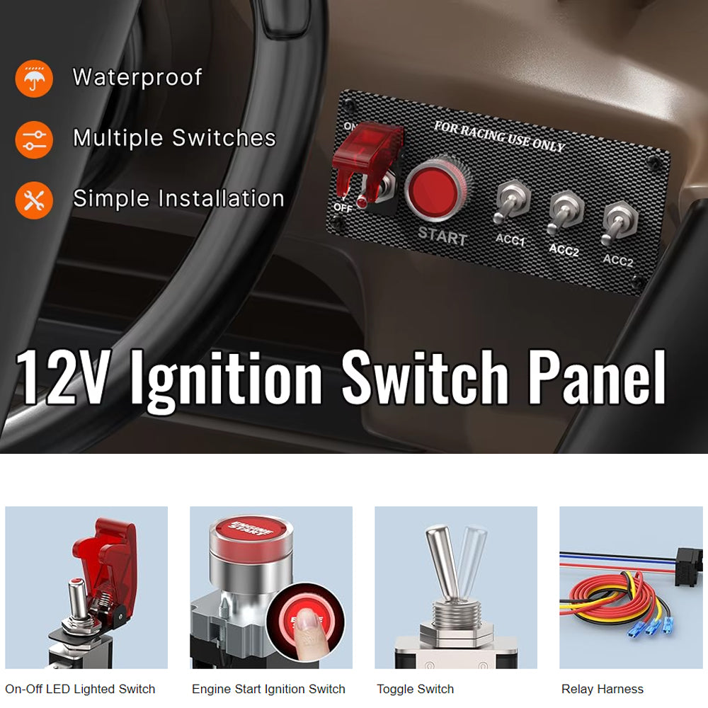 12V Racing Car Ignition Switch Panel Engine Start Stop Toggle Switch LED Panel