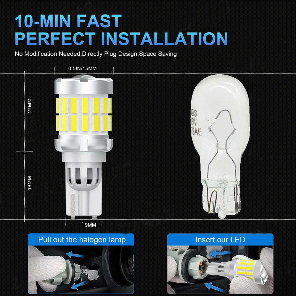 2 x 12V T15 White LED 30x4014smd Globes W16W Canbus Super Bright White LED Bulb
