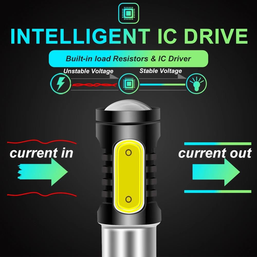 2 x 3157 12v Yellow Dual Brightness LED 5smd COB super Bright (2pcs)